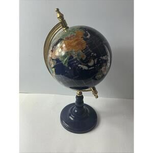 VTG World Globe w/Semiprecious Gemstones Blue Lapis, 32” Circumference 17” Tall